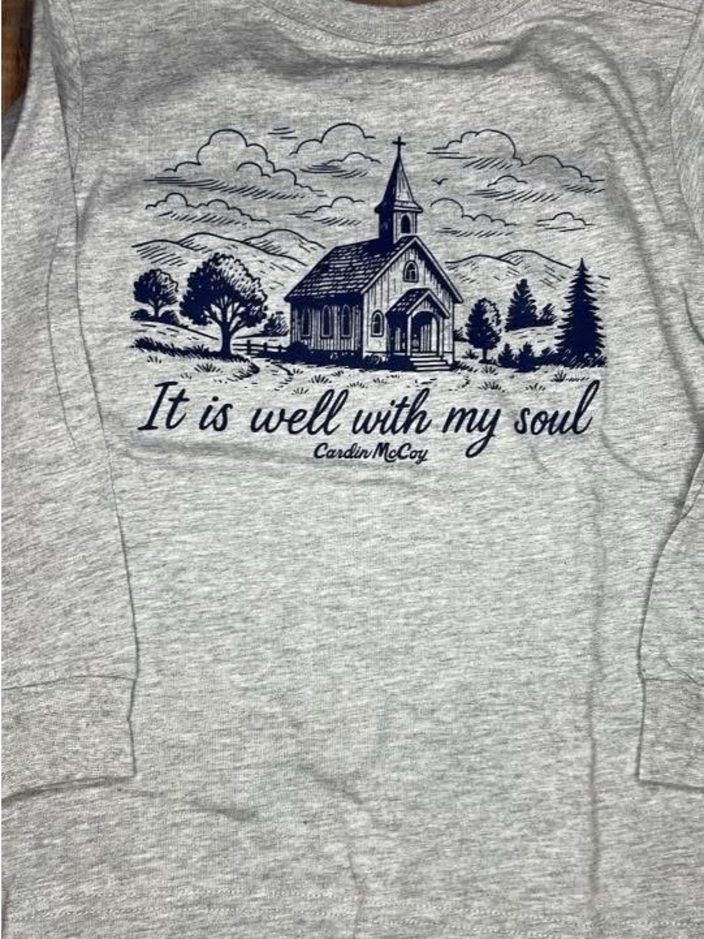 Kids Gray Long Sleeve Tee with 'It Is Well With My Soul' Church Graphic